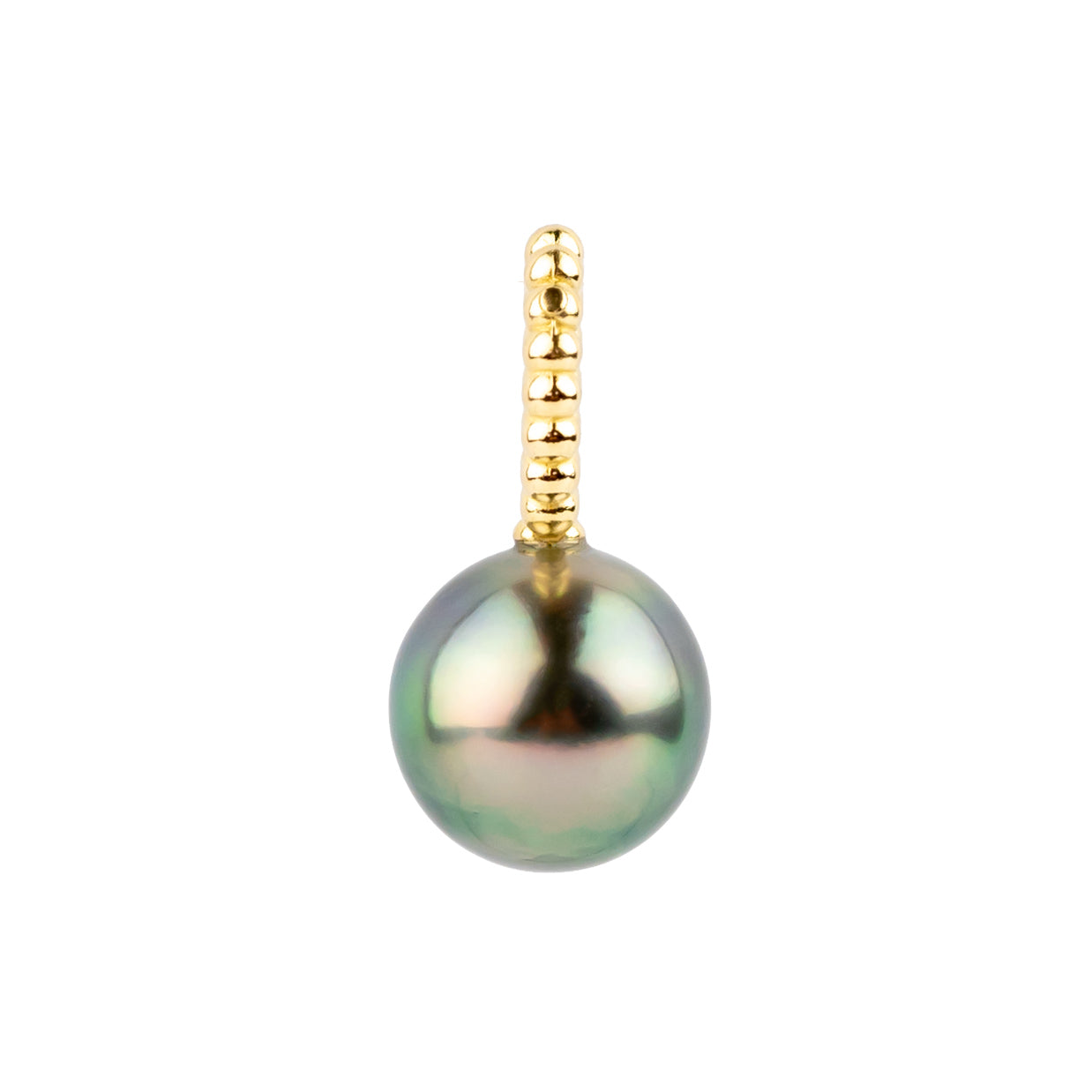Pink Peacock 9mm Tahitian Pearl Pendant on 14K Yellow Gold