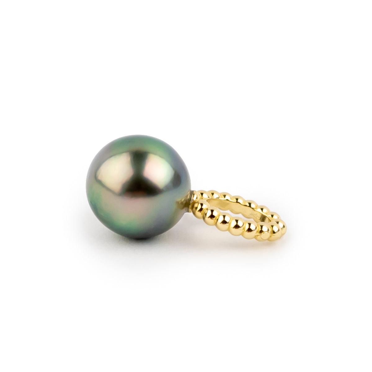 Pink Peacock 9mm Tahitian Pearl Pendant on 14K Yellow Gold