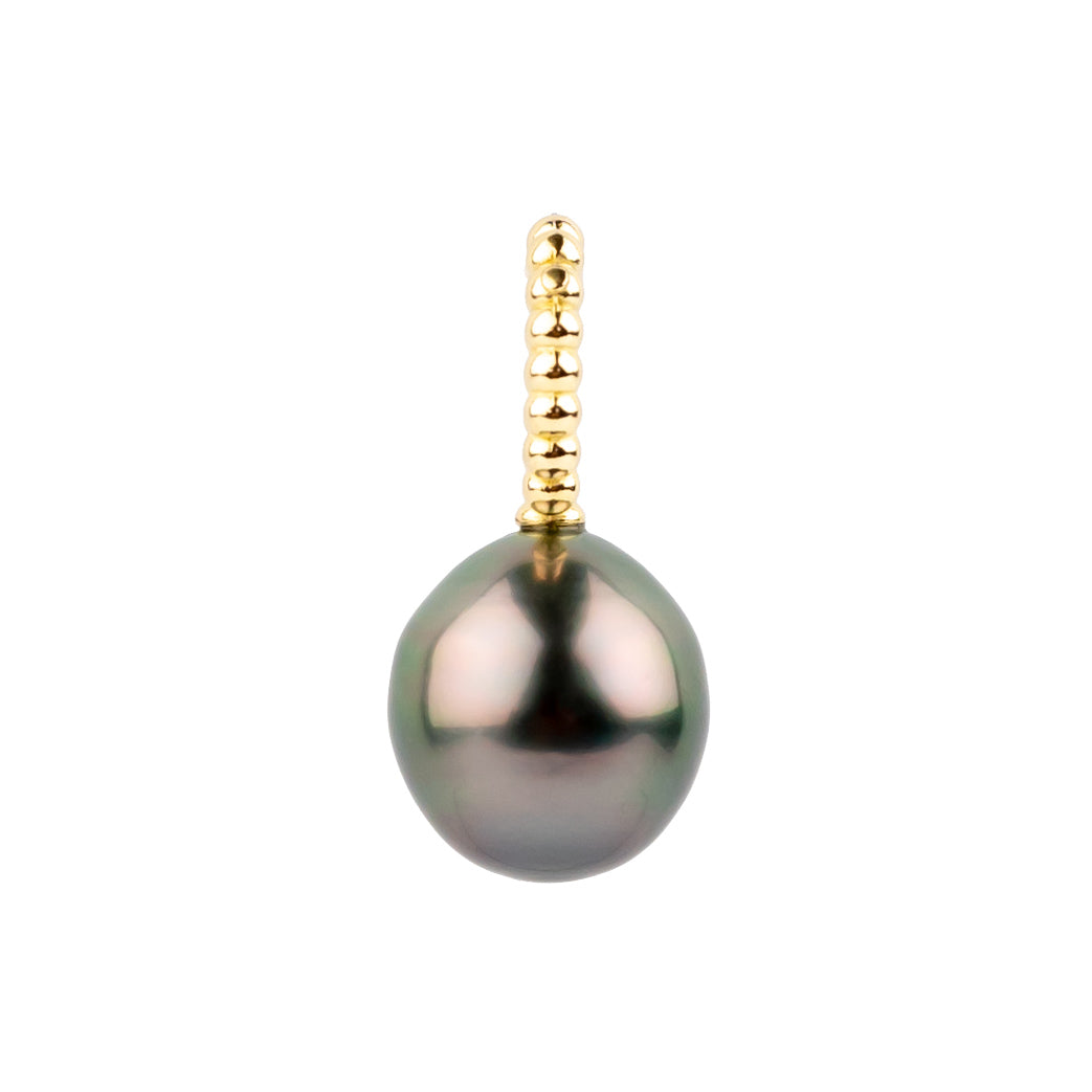 Aubergine Green 9.2mm Tahitian Pearl Pendant on 14K Yellow Gold