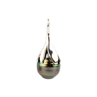 Deep Pink Green 9mm Circled Drop Tahitian Pearl Pendant on Sterling Silver