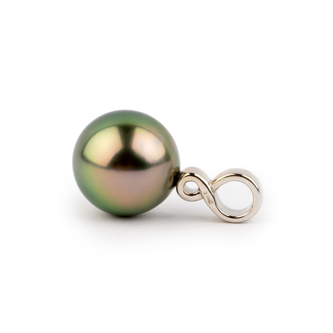 Pink Peacock 9.6mm Tahitian Pearl Infinity Pendant on 14K White Gold