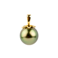 Golden Green 9.1mm Tahitian Pearl Marguerite Pendant on 14K Yellow Gold