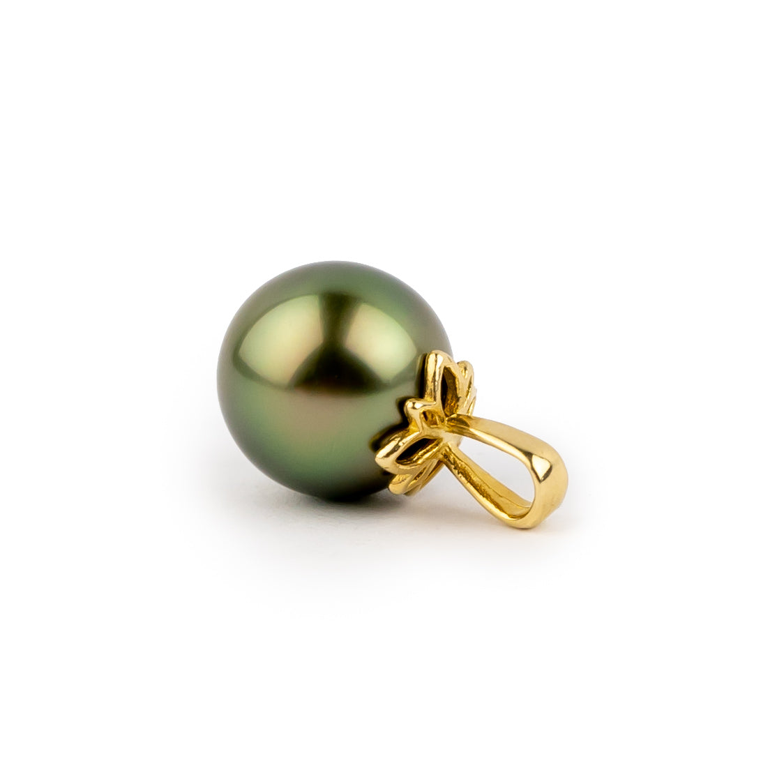 Golden Green 9.1mm Tahitian Pearl Marguerite Pendant on 14K Yellow Gold