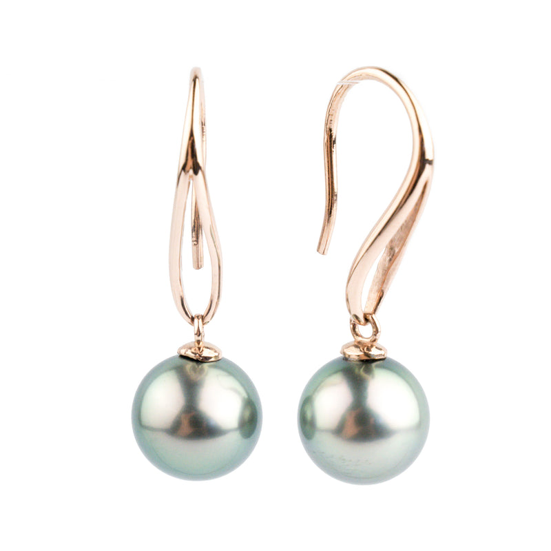 Blue-Green 11mm Teardrop Hook Dangles on 14K Rose Gold