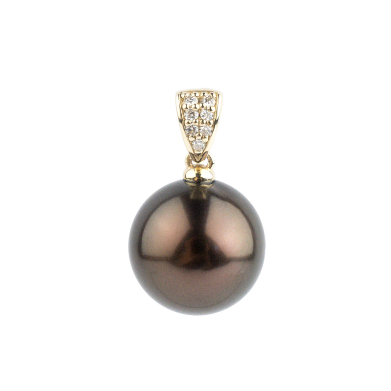 Tahitian Pearl & Diamond 13.5mm Maia Pendant on 14K Yellow Gold