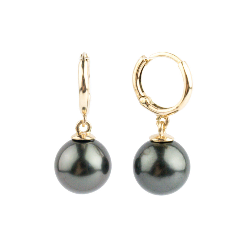 Eclipse Black Tahitian Pearl Huggie Hoop Earrings