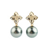 Peacock Green 11.2mm Tahitian Pearl Plumeria Dangle Earrings
