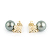 Peacock Green 11.2mm Tahitian Pearl Plumeria Dangle Earrings