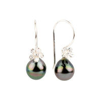 Multi-Colorful Tahitian Pearl Hibiscus Hook Earrings