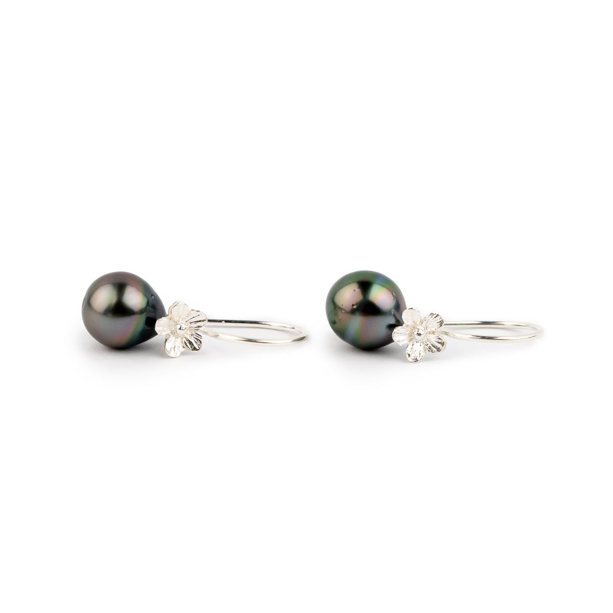 Multi-Colorful Tahitian Pearl Hibiscus Hook Earrings