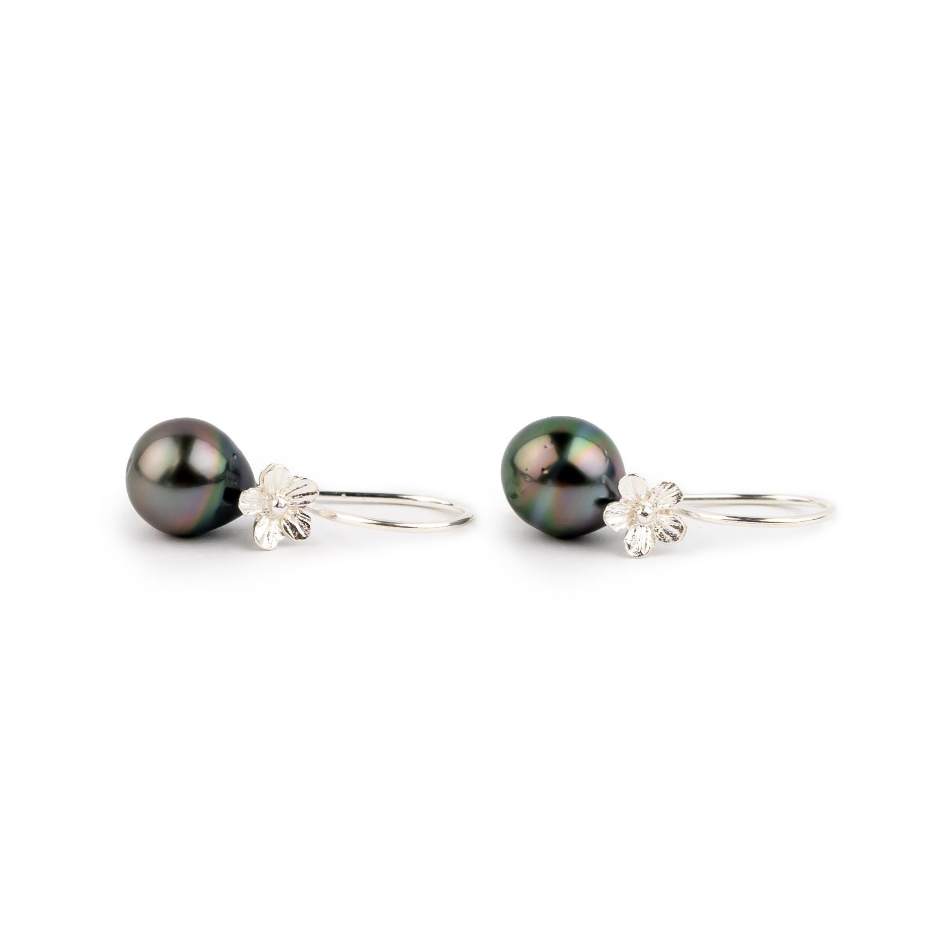 Multi-Colorful Tahitian Pearl Hibiscus Hook Earrings