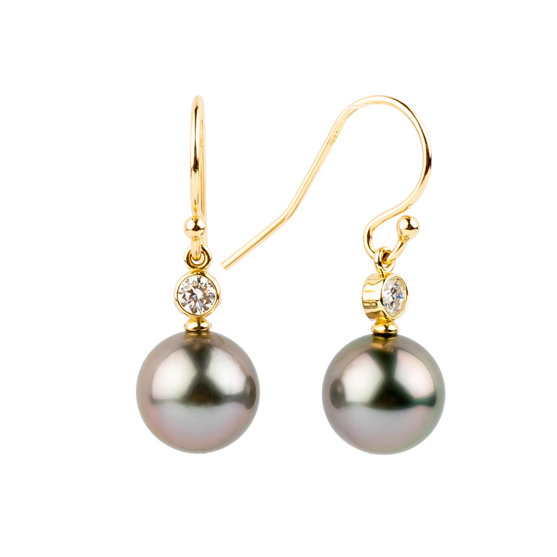Tahitian Pearl & Diamond Aurora French Hook Earrings on 14K Yellow Gold