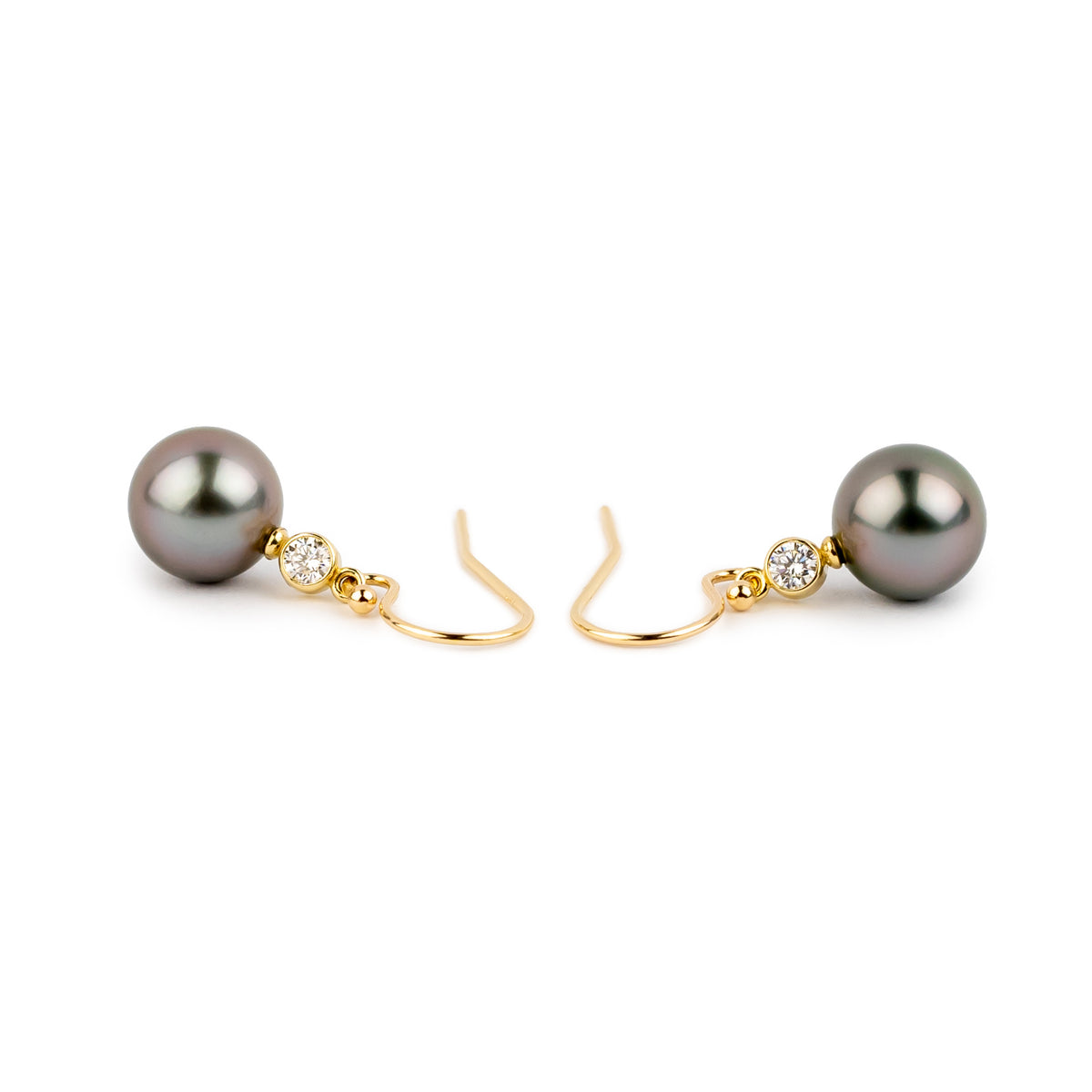 Tahitian Pearl & Diamond Aurora French Hook Earrings on 14K Yellow Gold