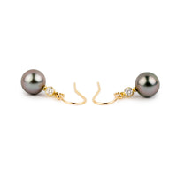 Tahitian Pearl & Diamond Aurora French Hook Earrings on 14K Yellow Gold
