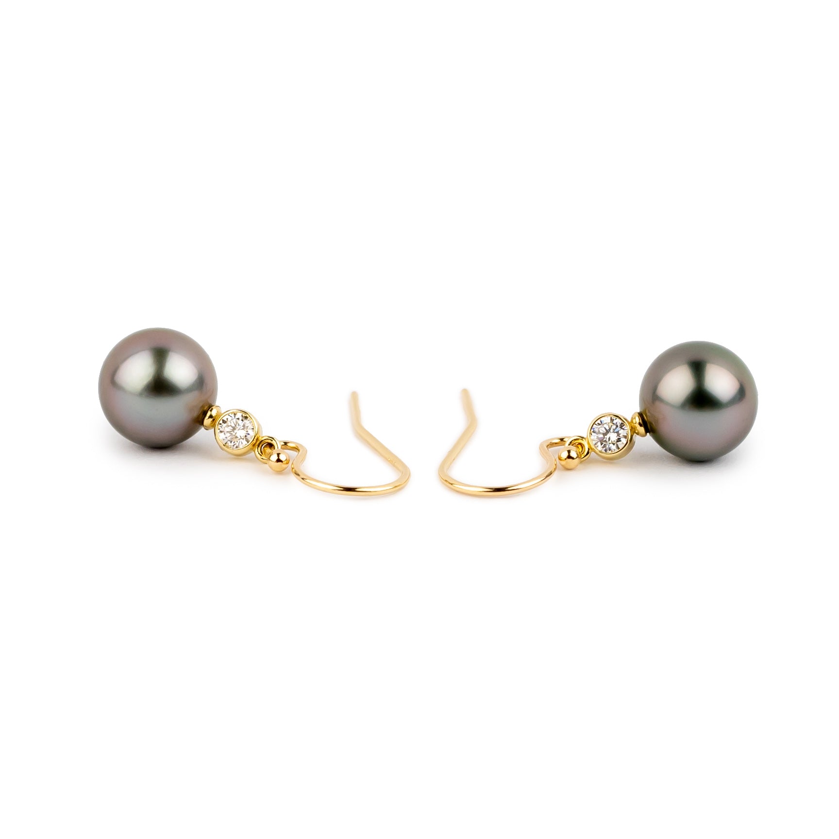 Tahitian Pearl & Diamond Aurora French Hook Earrings on 14K Yellow Gold
