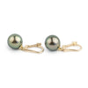 Golden Peacock Green 10.3mm Tahitian Pearl Lever Back Earrings