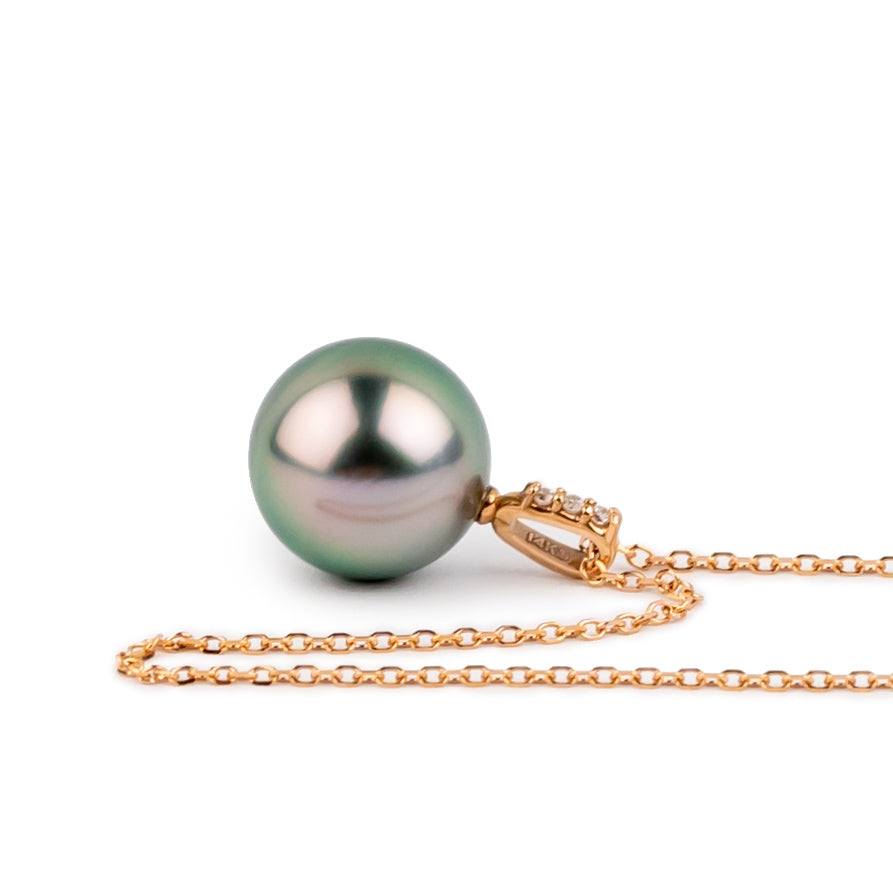 Aqua Pink Tahitian Pearl & Diamond Éclat Necklace on 14KRG