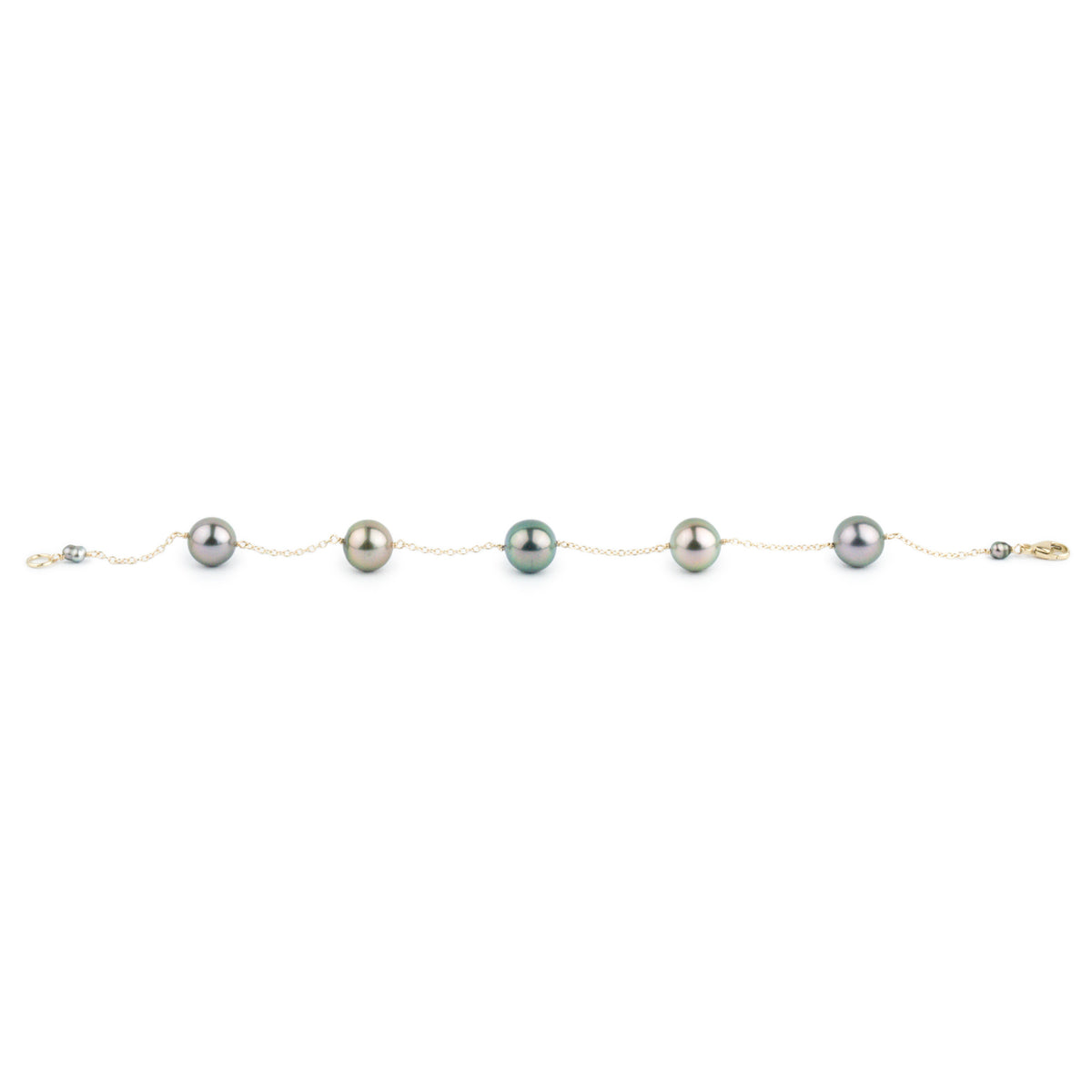 Pink Peacock Tahitian Pearl Tin Cup Bracelet on 14K Yellow Gold