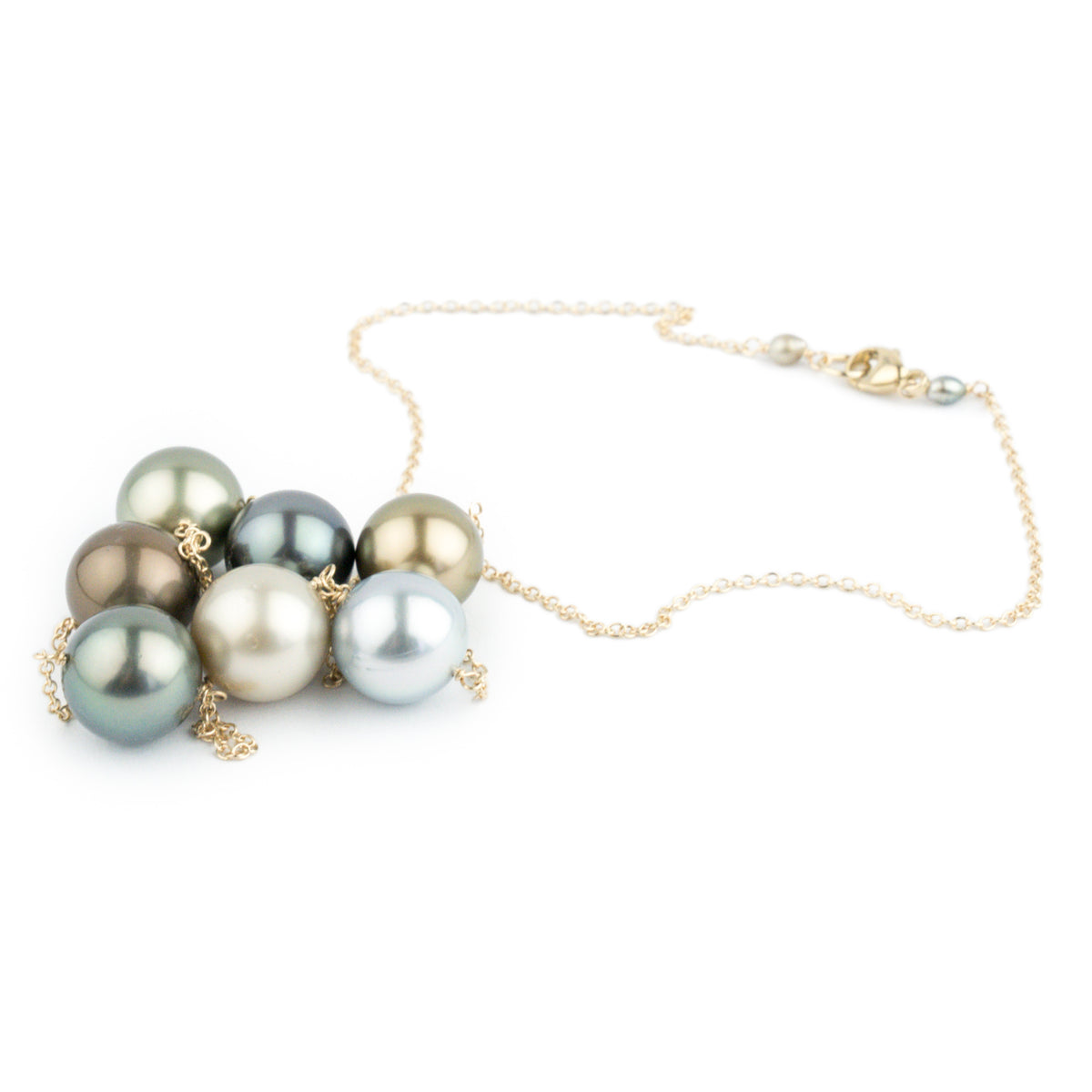 Golden Blue Green Tin-Cup Tahitian Pearl Necklace on 14K Yellow Gold