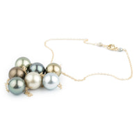 Golden Blue Green Tin-Cup Tahitian Pearl Necklace on 14K Yellow Gold