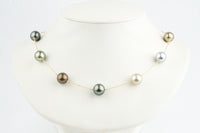 Golden Blue Green Tin-Cup Tahitian Pearl Necklace on 14K Yellow Gold