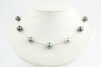 Silvery Blue Purple Tahitian Pearl Tin-Cup Necklace on 14k White Gold