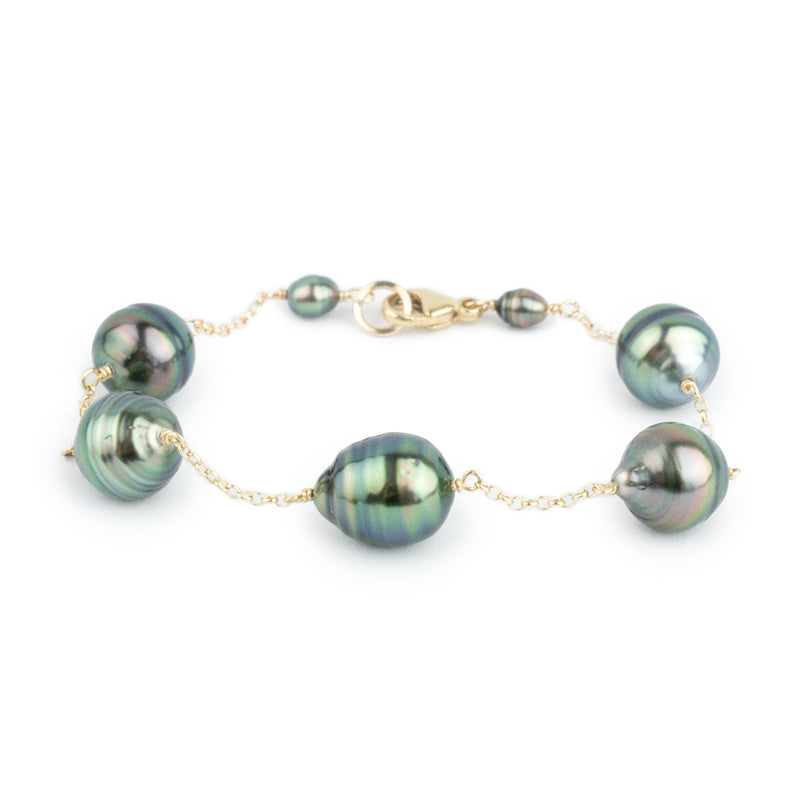 Peacock Circled Tin-Cup Tahitian Pearl Bracelet on Gold Filled
