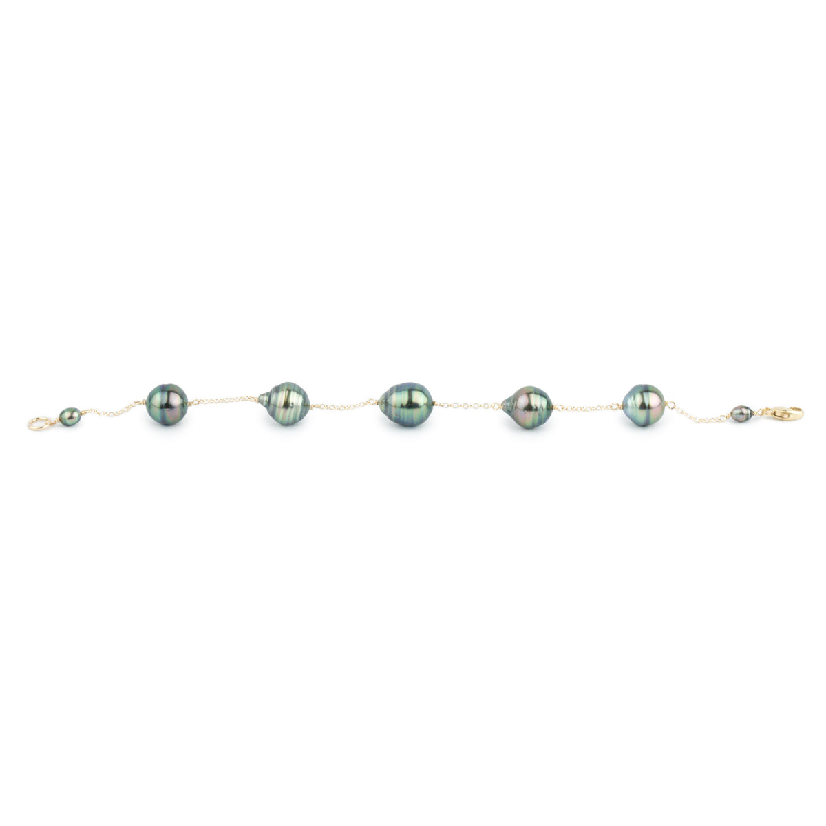 Peacock Circled Tin-Cup Tahitian Pearl Bracelet on Gold Filled