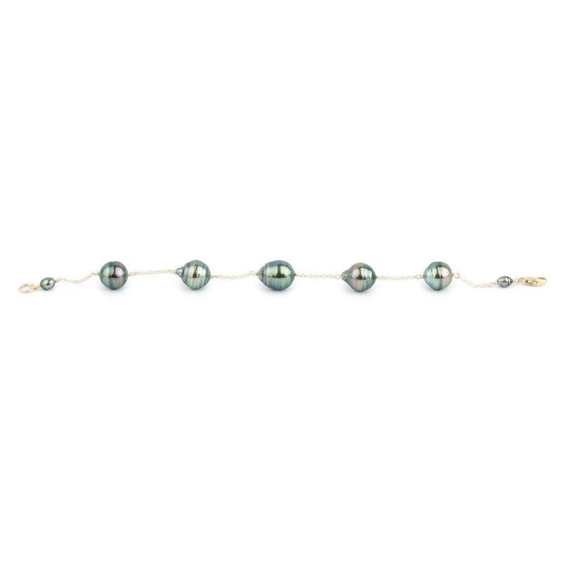 Peacock Circled Tin-Cup Tahitian Pearl Bracelet on Gold Filled