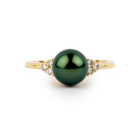 Tahitian Pearl & Diamond Toru Ring on 14K Yellow Gold