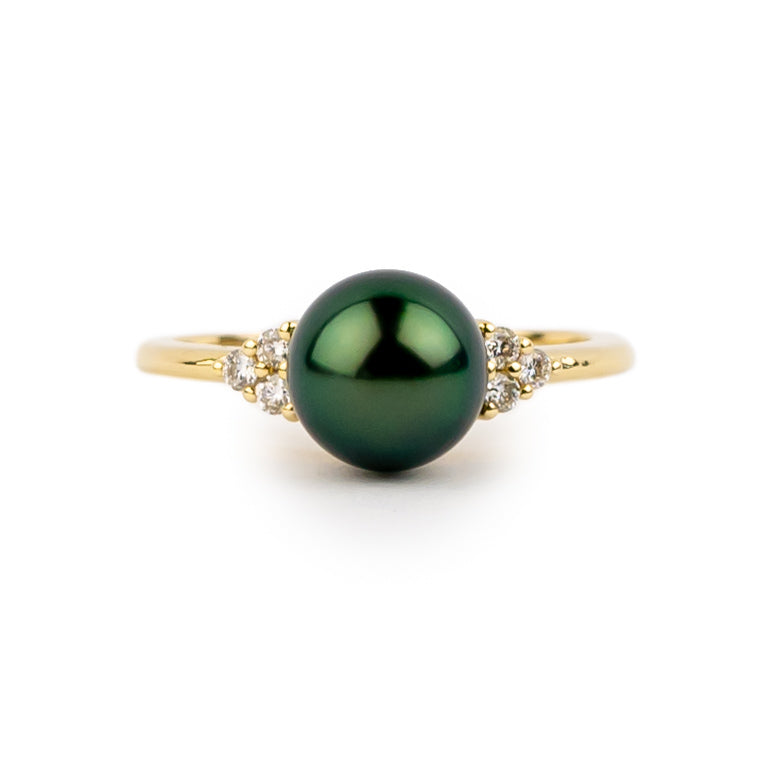Tahitian Pearl & Diamond Toru Ring on 14K Yellow Gold