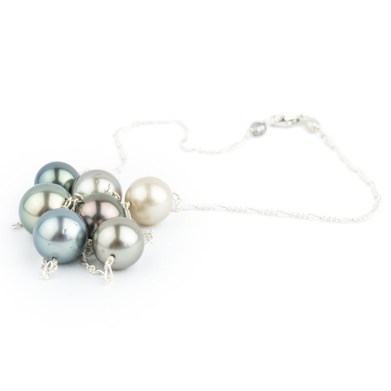 Light Multi-Colored Tin-Cup Tahitian Pearl Necklace on Sterling Silver