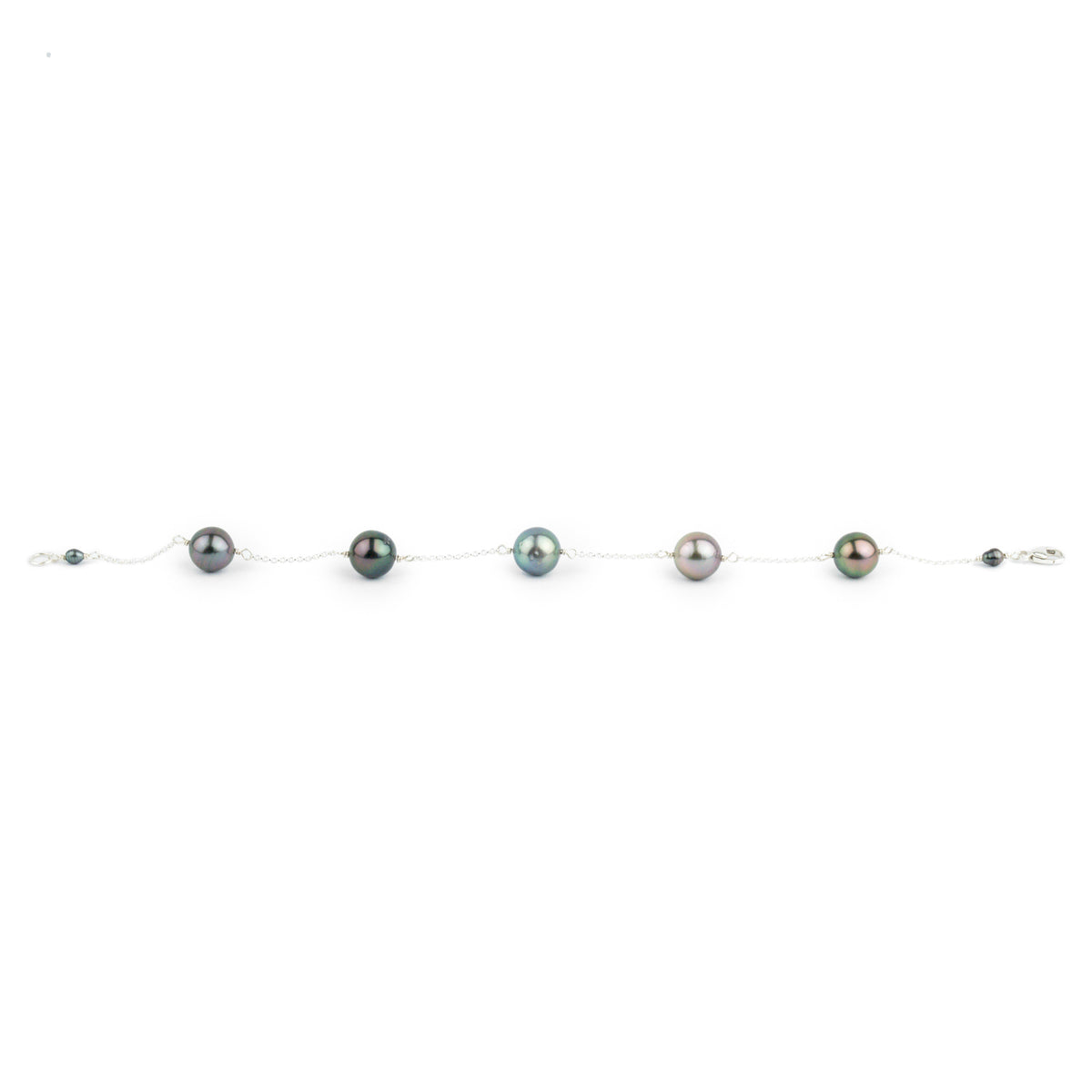 Five Flash Tahitian Pearl Tin Cup Bracelet on Sterling Silver