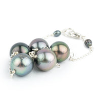Five Flash Tahitian Pearl Tin Cup Bracelet on Sterling Silver