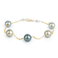 Blue & Golden Pink Tin-Cup Tahitian Pearl Bracelet on 14/20 Gold Filled