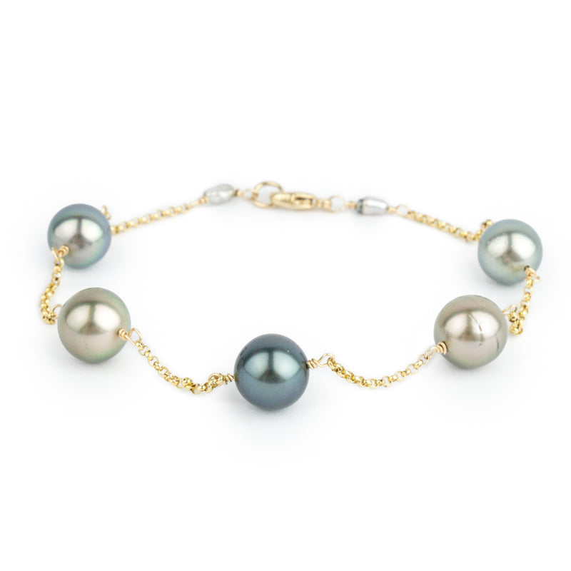 Blue & Golden Pink Tin-Cup Tahitian Pearl Bracelet on 14/20 Gold Filled