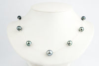 Blue Circled Tin-Cup Tahitian Pearl Necklace on Sterling Silver