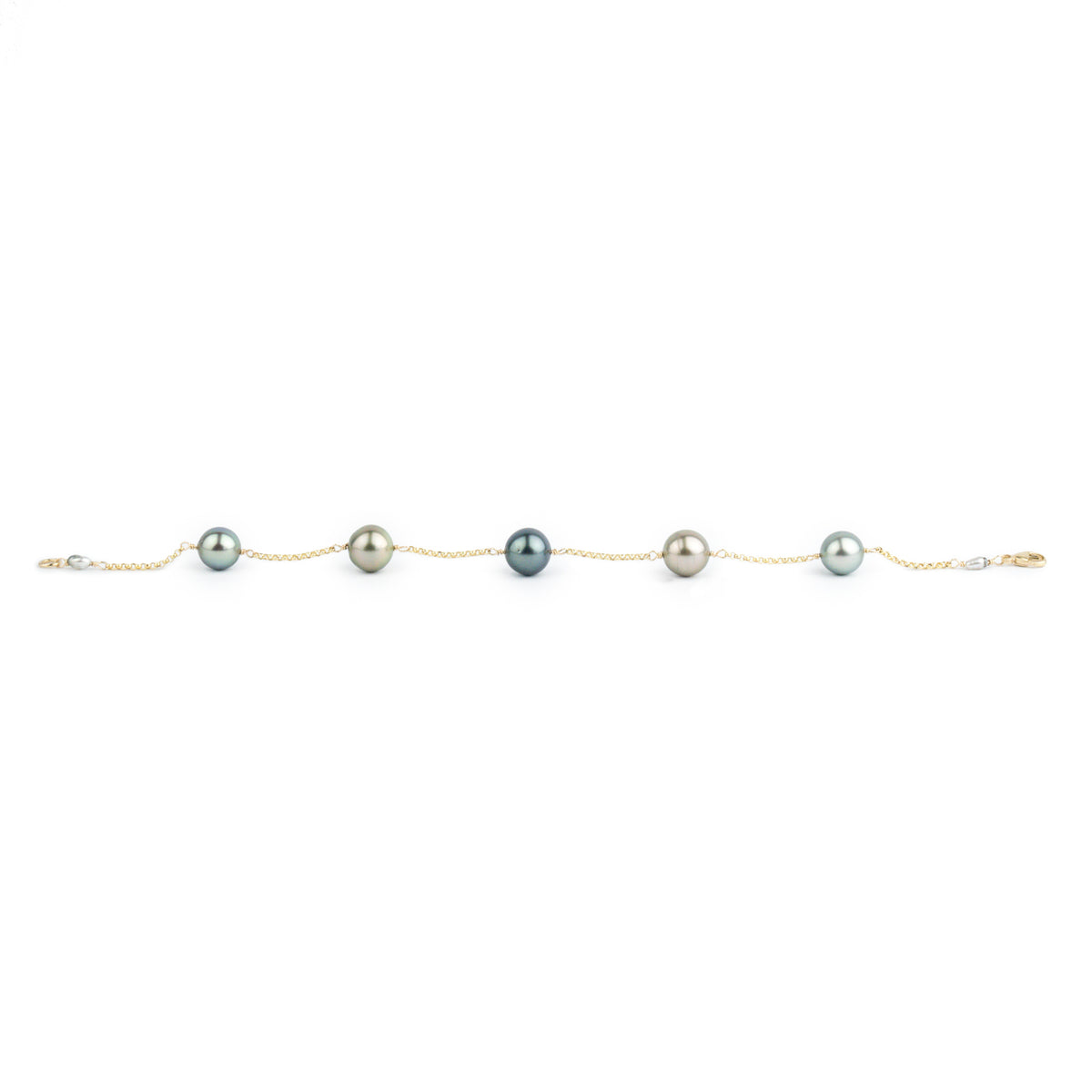 Blue & Golden Pink Tin-Cup Tahitian Pearl Bracelet on 14/20 Gold Filled