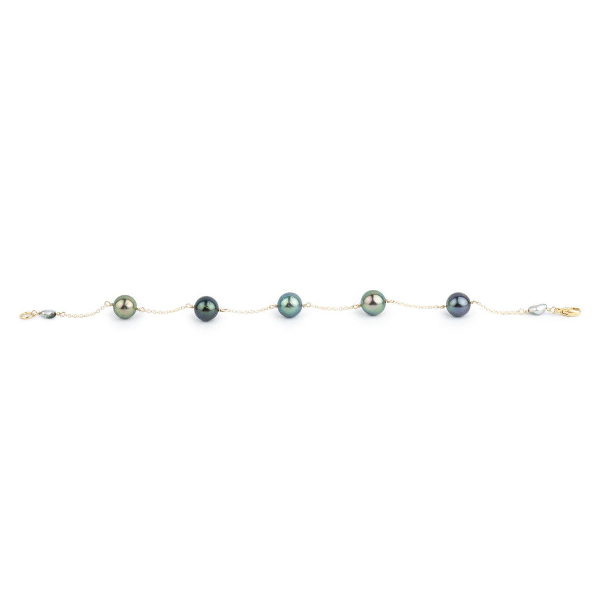 Blue Green Tin-Cup Tahitian Pearl Bracelet on Gold Filled