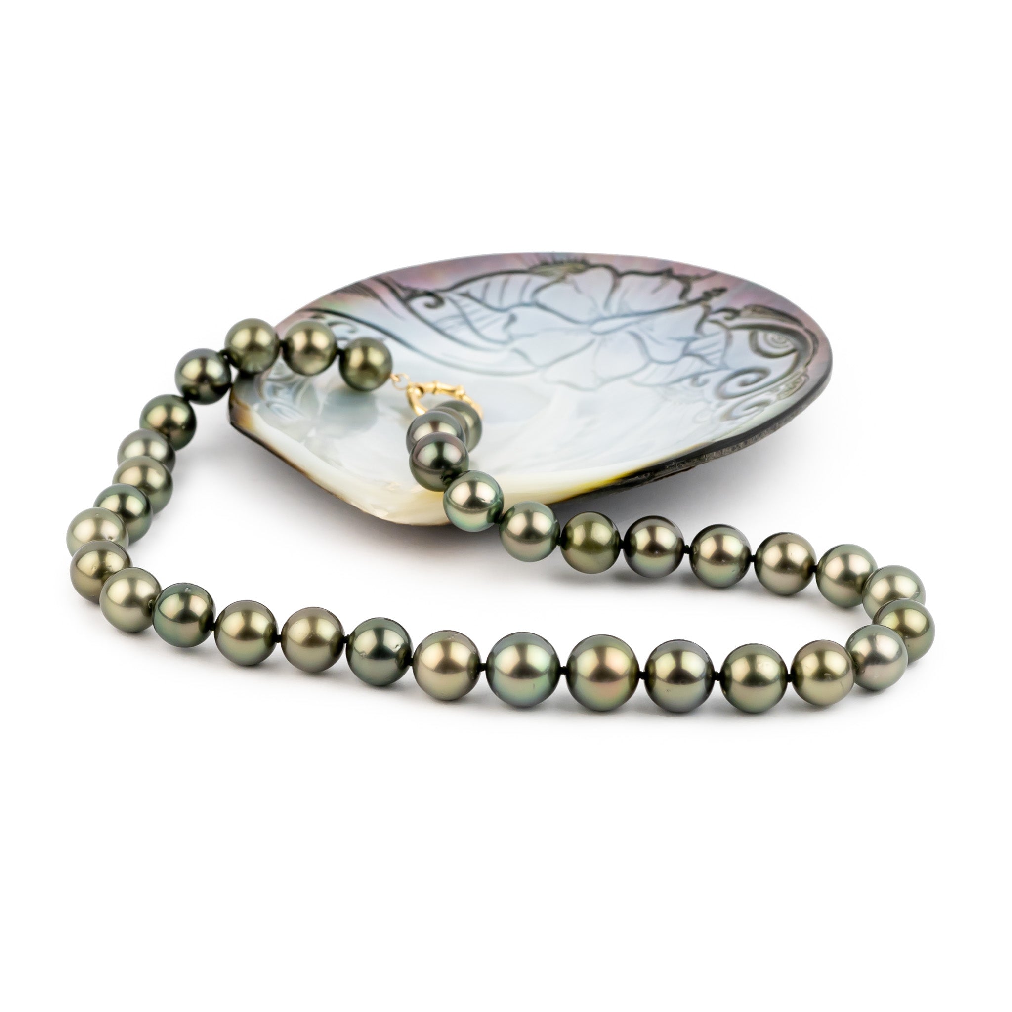 Golden Green Glow 10.1-13mm Tahitian Pearl Choker Strand