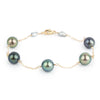 Blue Green Tin-Cup Tahitian Pearl Bracelet on Gold Filled