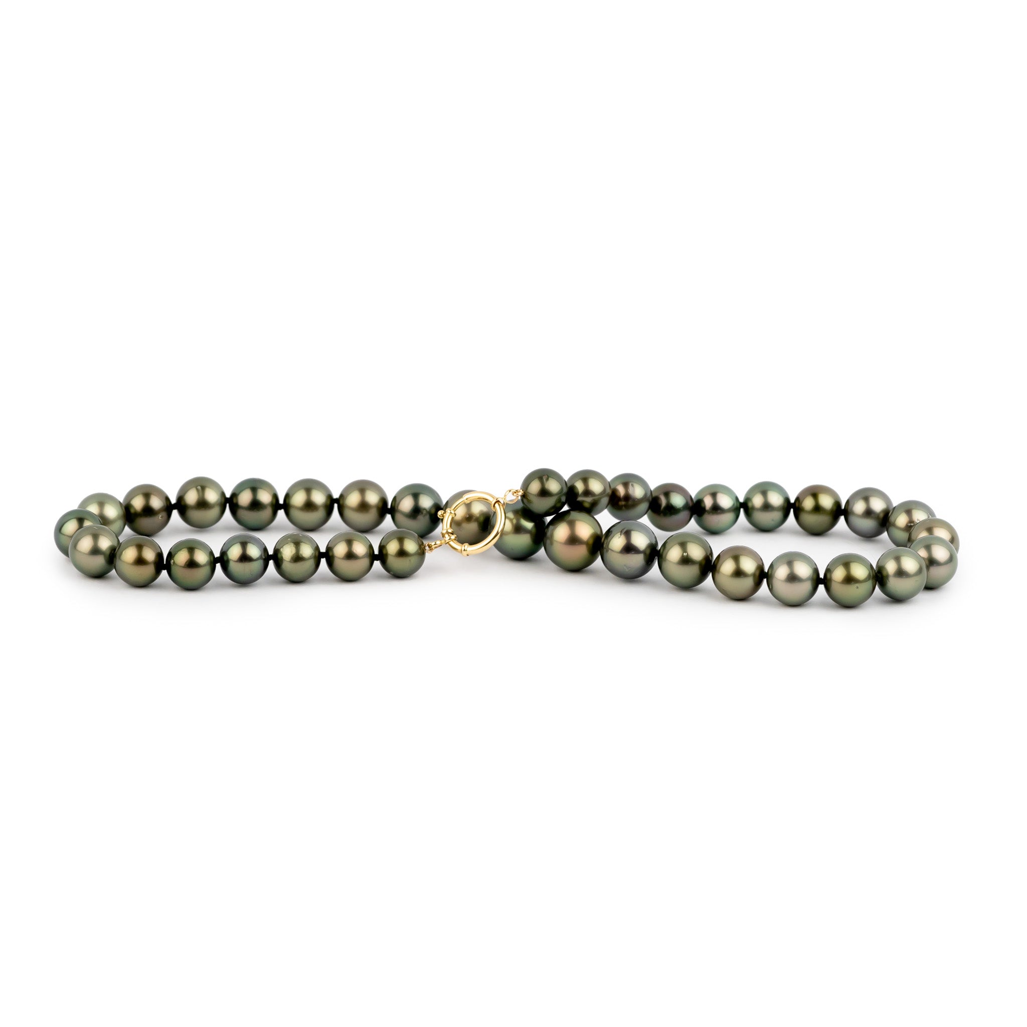 Golden Green Glow 10.1-13mm Tahitian Pearl Choker Strand
