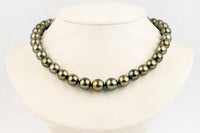 Golden Green Glow 10.1-13mm Tahitian Pearl Choker Strand