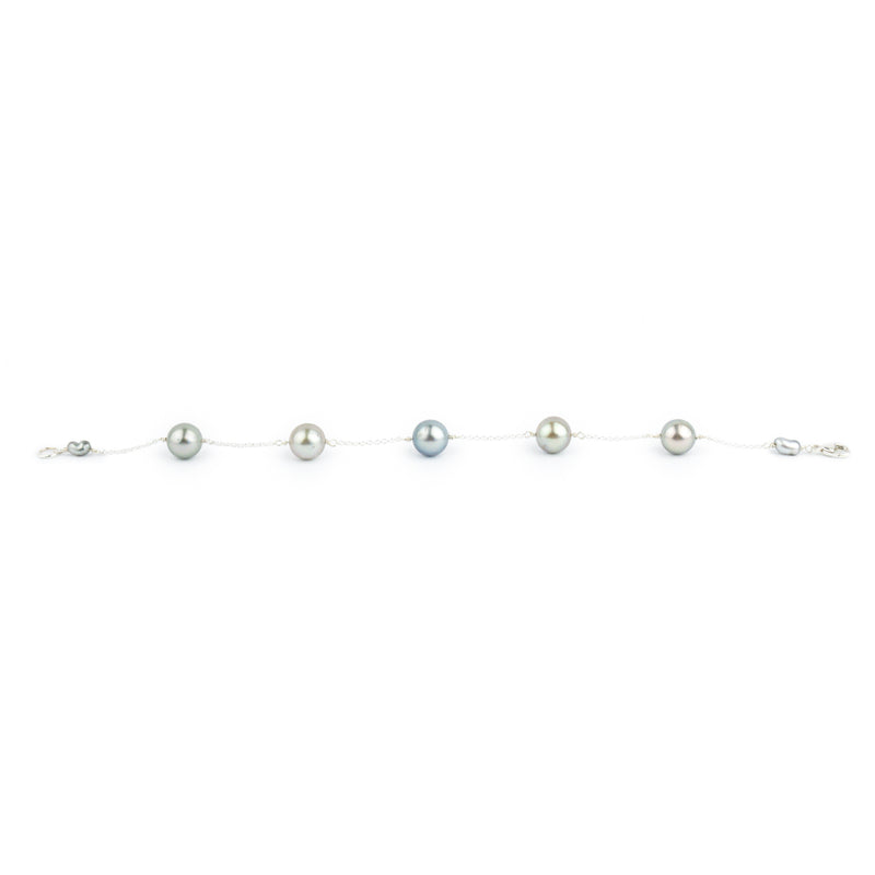 Iridescent Pastel Tahitian Pearl Tin Cup Bracelet on Sterling Silver