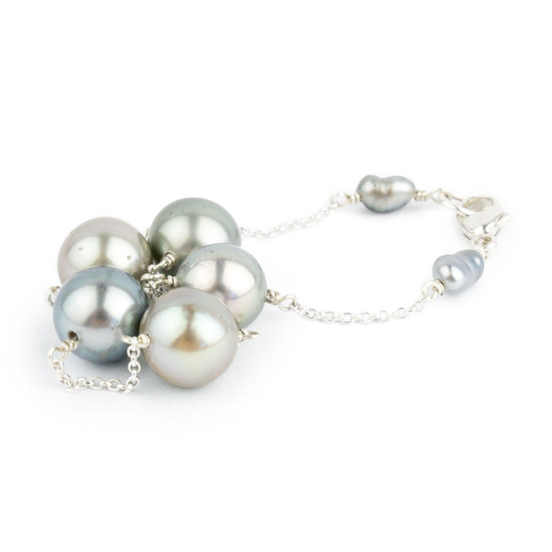 Iridescent Pastel Tahitian Pearl Tin Cup Bracelet on Sterling Silver