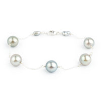 Iridescent Pastel Tahitian Pearl Tin Cup Bracelet on Sterling Silver