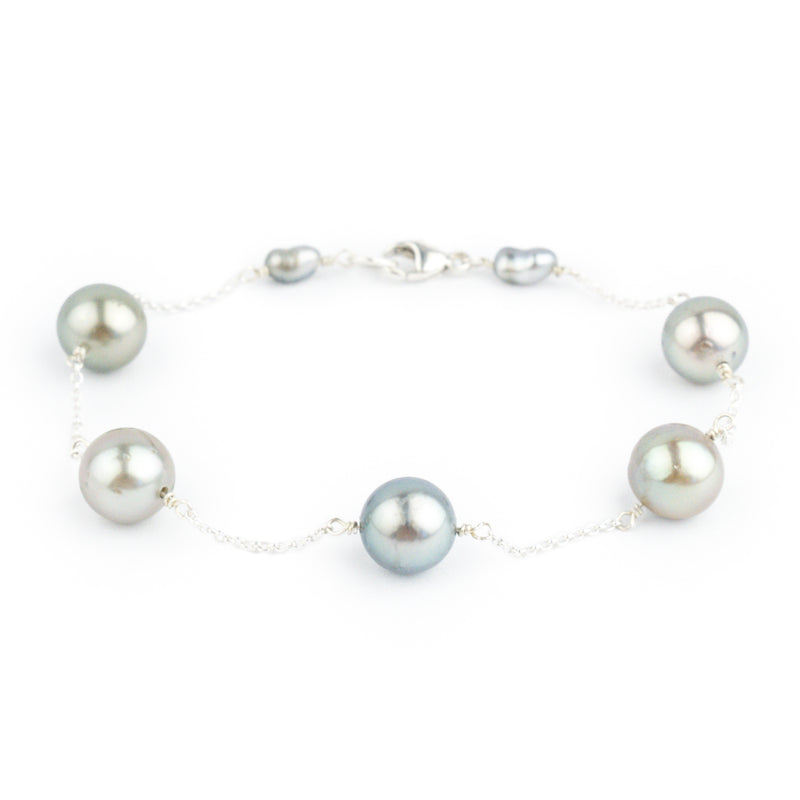 Iridescent Pastel Tahitian Pearl Tin Cup Bracelet on Sterling Silver