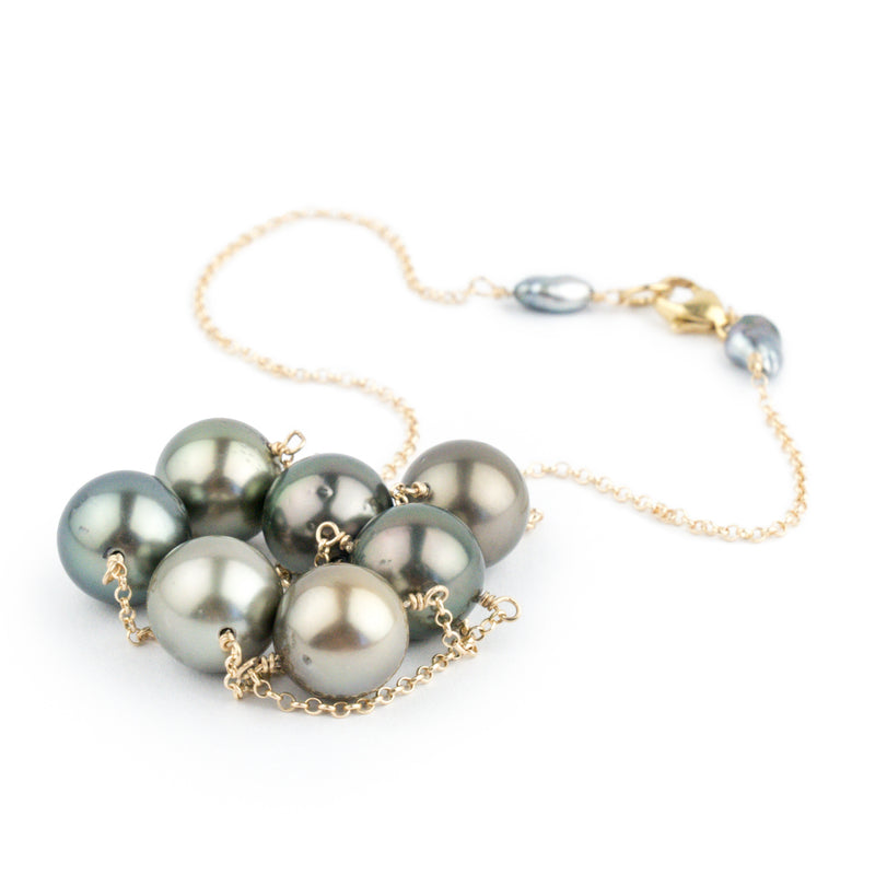 Golden Indigo Peacock Tin-Cup Tahitian Pearl Necklace on 14/20 Gold Filled