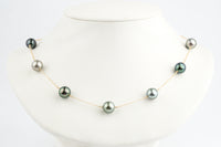 Shimmery Blue Green Tin-Cup Tahitian Pearl Necklace on 14/20 Gold Filled