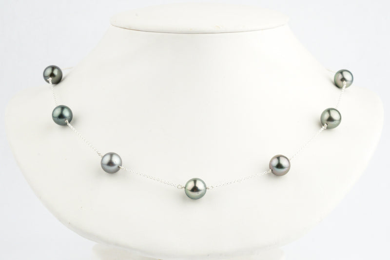 Lavender Green Tin-Cup Tahitian Pearl Necklace on Sterling Silver